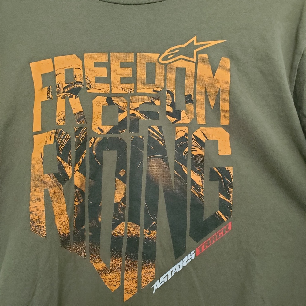 3for$25 Freedom of Riding green orange Alpinestars tee-shirt medium astars track